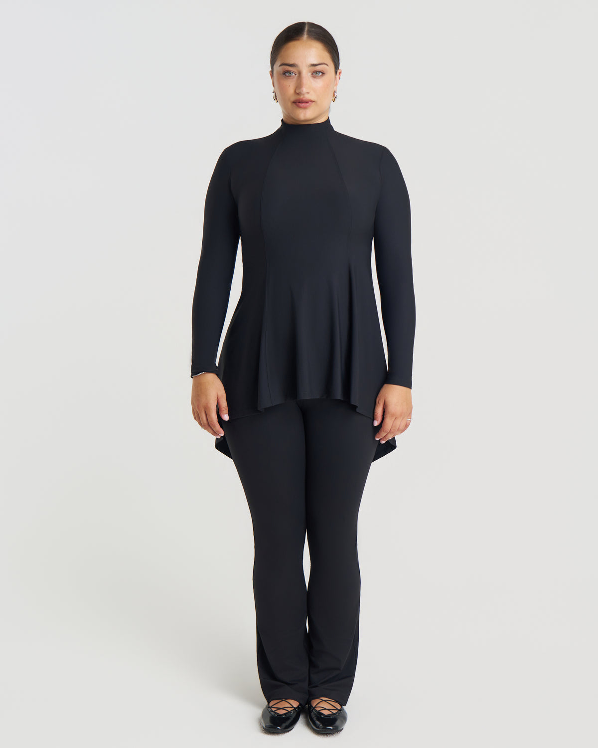 Long Sleeve Studio Draped Peplum