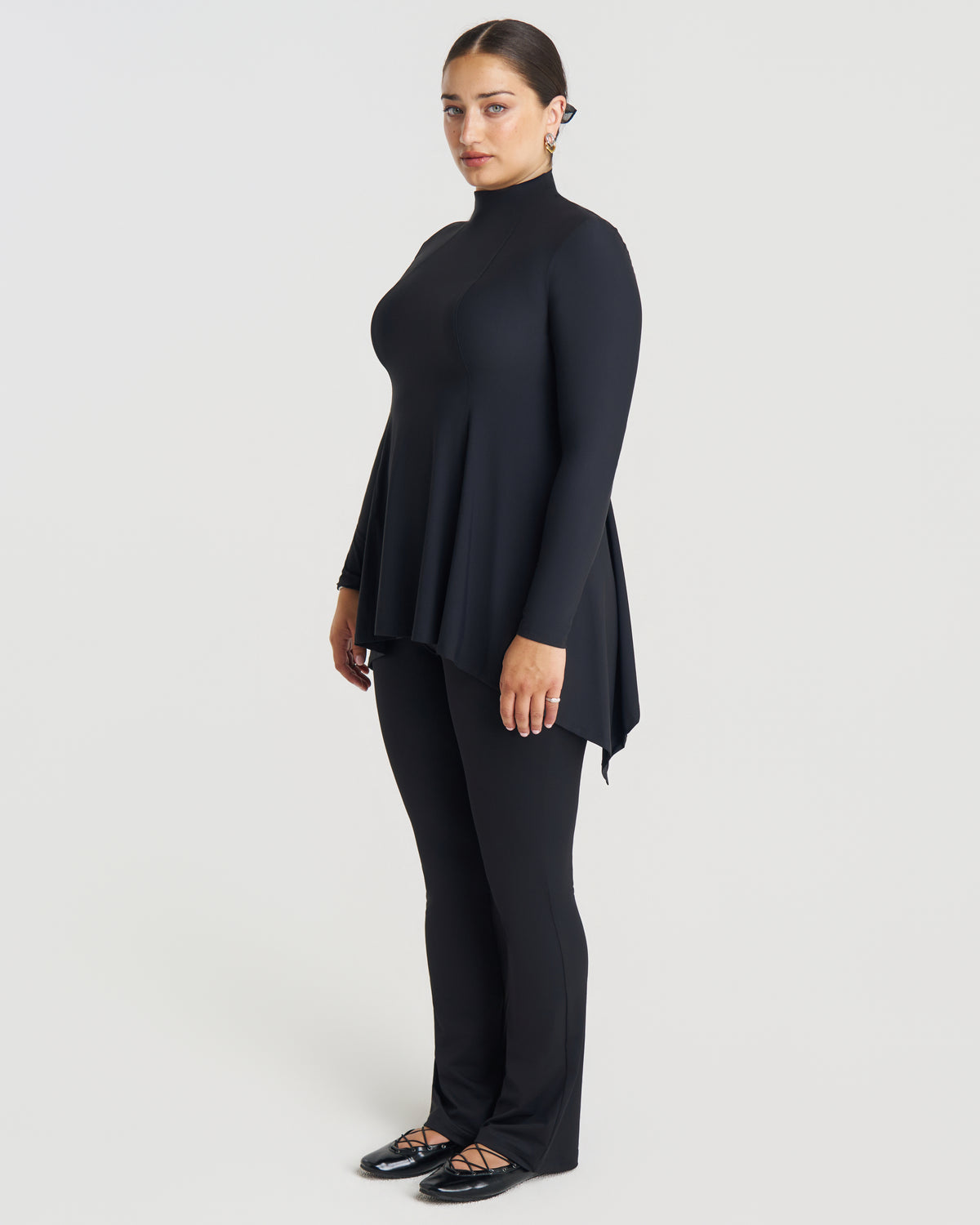 Long Sleeve Studio Draped Peplum
